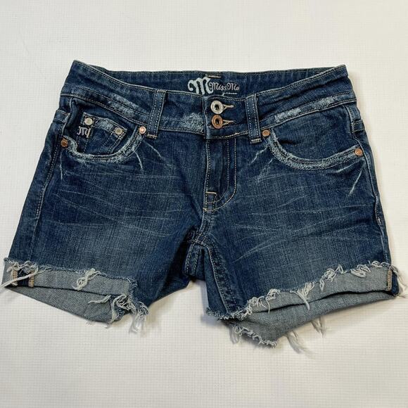 Miss Me Shorts Womens 26 Blue Denim Distressed Jean Frayed Cutoff Casual JF0350 - Picture 1 of 14